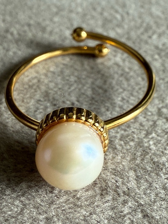 Jewelry - Gold Pearl Accent Adjustable Ring - White Pearl